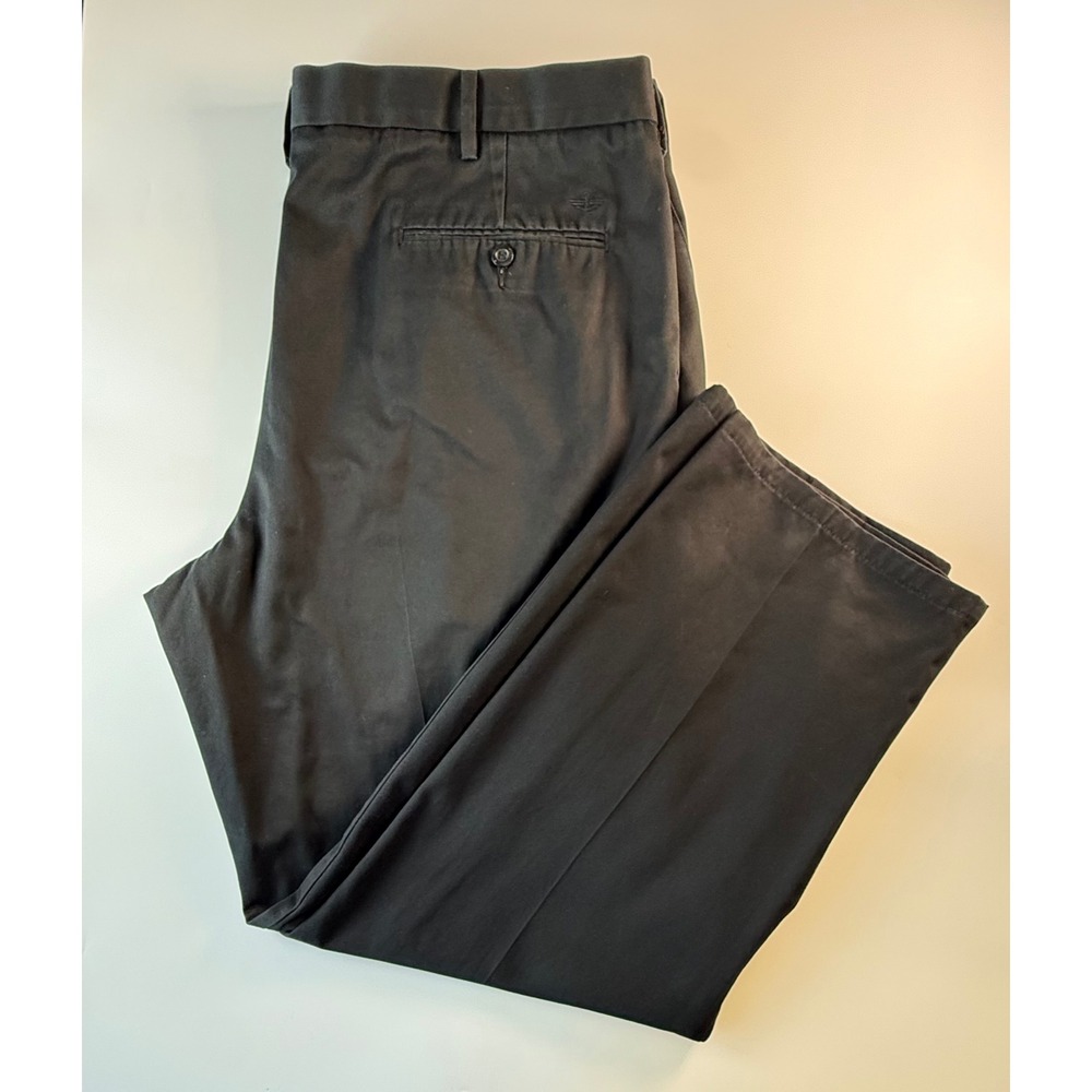 Dockers Mens Classic Fit Pleated Chinos Black 100% Cotton Pants 42x32